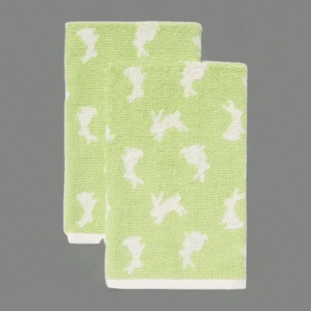Threshold Target Easter Bunny Kitchen Hand Towels Green Rabbit Set Of 2 NEW